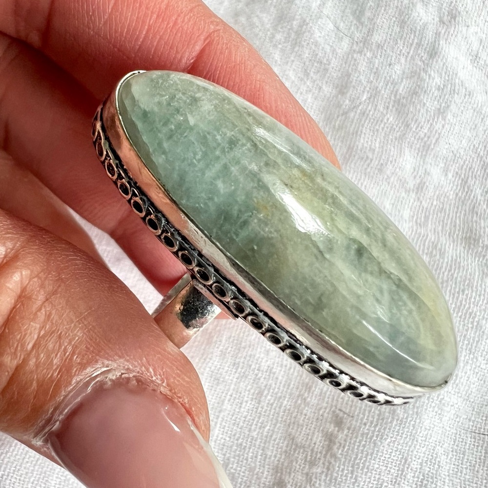 925 Massive Aquamarine Long Oval Ring 6 - Picture 5 of 10